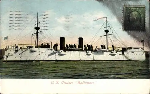 Ak US Amerikanisches Kriegsschiff, USS Baltimore, Kreuzer