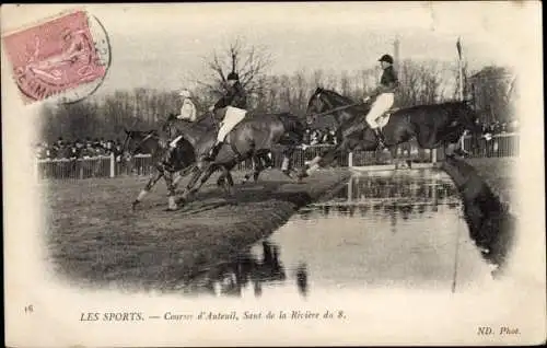 Ak Paris XVI Passy Auteuil, Sport, Auteuil-Rennen, Saut de la Riviere