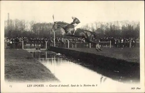 Ak Paris XVI Passy Auteuil, Sport, Auteuil-Rennen, Saut de la Riviere