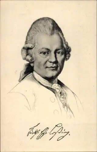 Ak Gotthold Ephraim Lessing, Schriftsteller, Portrait, Signatur