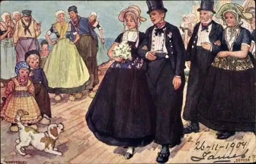 Künstler Ak Niederlande, Niederländische Volkstrachten, Hochzeit