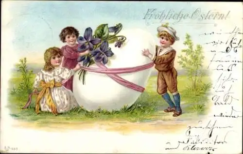 Litho Glückwunsch Ostern, Osterei, Kinder