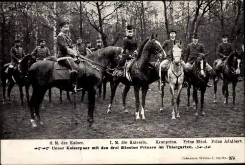 Ak Berlin Tiergarten, Kaiser Wilhelm II., Kaiserin, Prinz Eitel, Adalbert, Kronprinz Wilhelm, Pferde