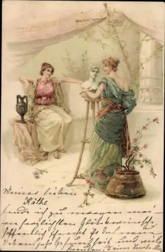 Litho Bildhauerin macht eine Büste