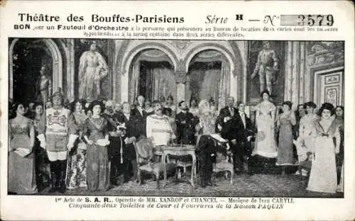 Ak Paris, Théâtre des Bouffes Parisiens, Seré H, Nr. 3878, Operette von MM. Xanrof und Chancel