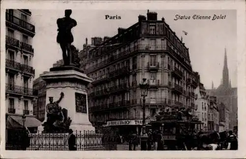 Ak Paris V, Place Maubert, Statue von Étienne Dolet