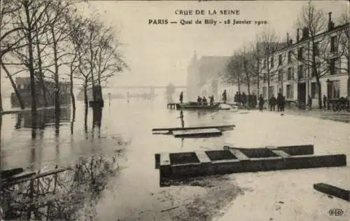 Ak Paris VIIIe Élysée, Quai de Billy, Große Seineflut, 28. Januar 1910