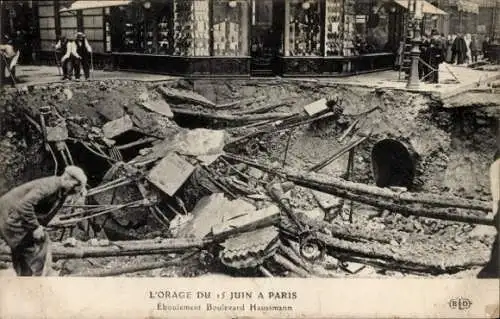 Ak Paris VIII, Der Sturm vom 15. Juni, Boulevard Haussmann