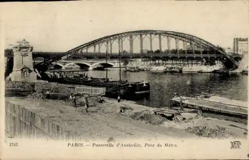 Ak Paris XIII, Passerelle de Austerlitz, Pont du Métro