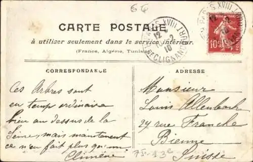 Ak Paris, Überschwemmung 1910, Kai, U-Bahn-Viadukt, in der Nähe des Bahnhofs