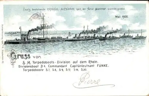 Litho Deutsche Kriegsschiffe, Torpedoboots-Division, Kapitänleutnant Funke, Kaiserliche Marine