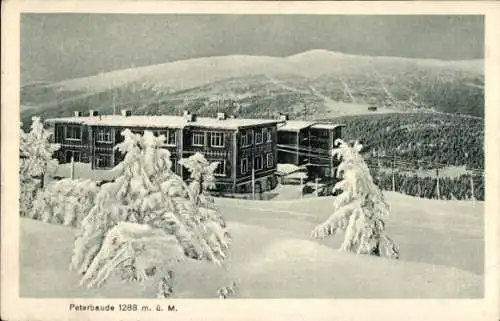 Ak Spindleruv Mlýn Spindlermühle Riesengebirge Region Königgrätz, Peterbaude, Petrova bouda, Winter