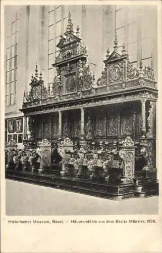 Ak Basel Stadt Schweiz, Historisches Museum, Häupterstühle aus dem Basler Münster