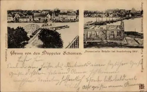 Ak Dybbøl Düppel Dänemark, Schanzen, Preussische Brücke bei Sonderburg 1864