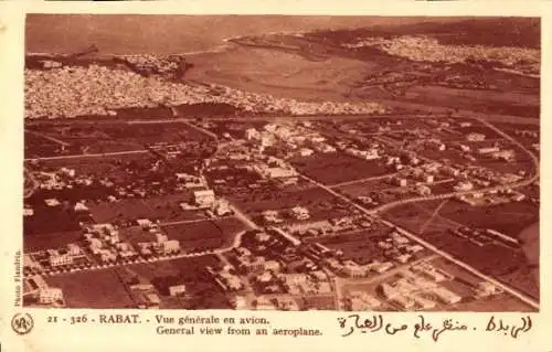 Ak Rabat Marokko, Vue generale en avion, Blick auf den Ort, Fliegeraufnahme