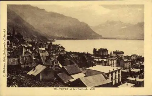 Ak Vevey, Kanton Waadt, Stadt und Dents du Midi