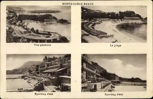 Ak Monte-Carlo Monaco, Gesamtansicht, Strand, Sommersport