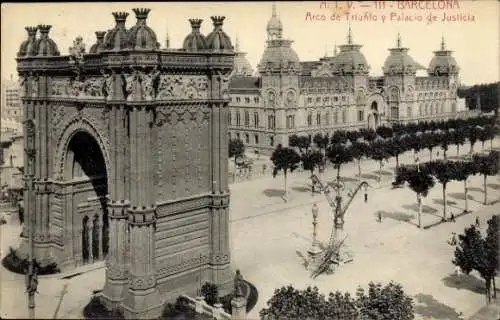 Ak Barcelona Katalonien Spanien, Triumphbogen, Justizpalast