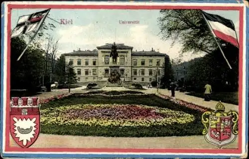 Passepartout Ak Kiel, Universität, Flaggen, Wappen