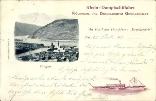 Ak Bingen am Rhein, Dampfer Drachenfels, Köln Düsseldorfer Rhein Dampfschifffahrt