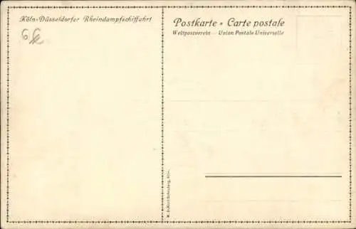 Künstler Ak Stolzenfels Koblenz am Rhein, Schloss, Dampfer, Köln-Düsseldorfer Rheindampfschifffahrt