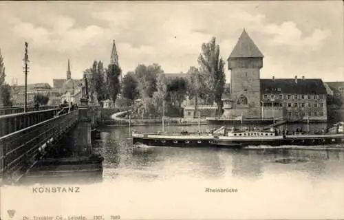 Ak Konstanz am Bodensee, Rheinbrücke, Dampfer