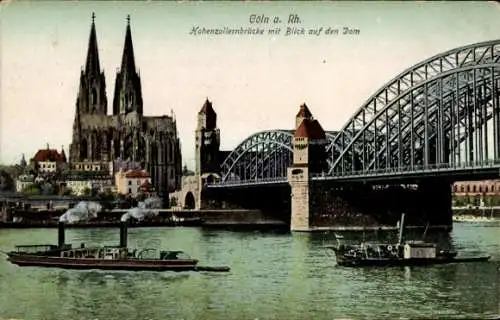 Ak Köln am Rhein, Hohenzollernbrücke, Dom, Dampfer