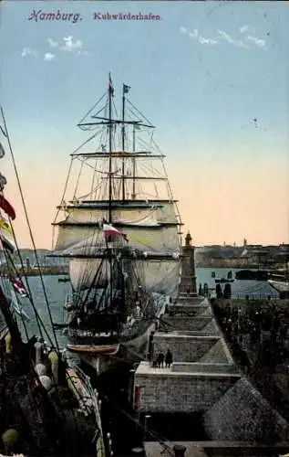 Ak Hamburg Mitte Steinwerder Kuhwerder, Dock mit Segelschiff, Dreimaster, Kuhwärder Hafen