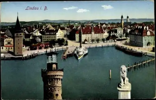 Ak Lindau am Bodensee Schwaben, Hafen, Fliegeraufnahme