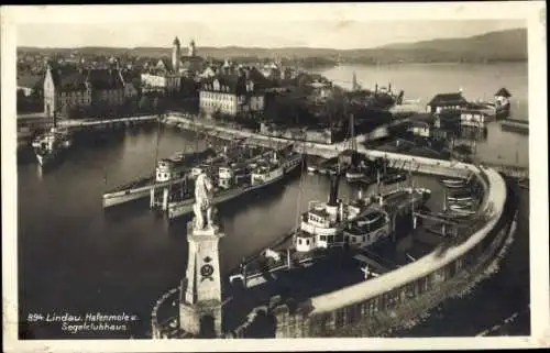 Ak Lindau am Bodensee Schwaben, Hafenmole, Segelclubhaus