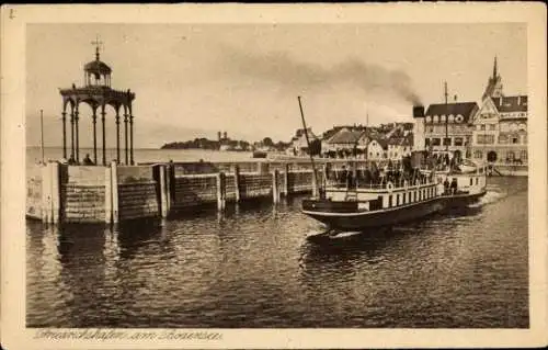 Ak Friedrichshafen am Bodensee, Teilansicht, Dampfschiff