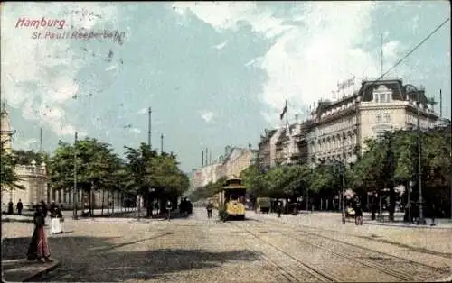 Ak Hamburg Mitte St. Pauli, Reeperbahn, Straßenbahn