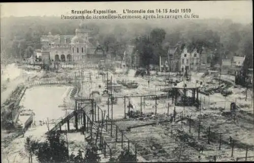 Ak Brüssel Brüssel, Ausstellung 1910, Brand vom 14.-15. August, Panorama der Messe