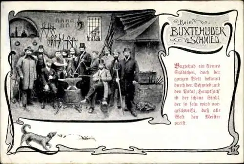 Passepartout Ak Buxtehude, Beim Buxtehuder Schmied, Gruppenbild, Gedicht
