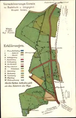 Ak Buxtehude in Niedersachsen, Verschönerungsverein, Landkarte, Wanderwege