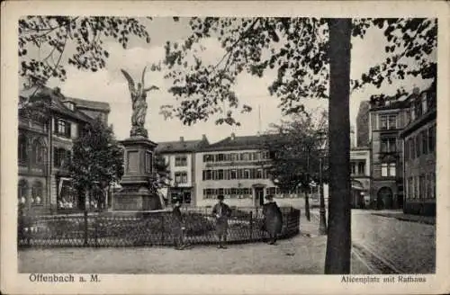 Ak Offenbach am Main Hessen, Alicenplatz, Rathaus, Denkmal
