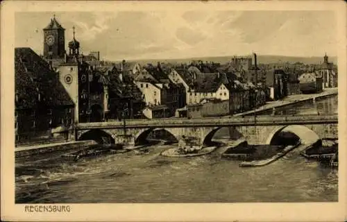 Ak Regensburg an der Donau Oberpfalz, Teilansicht, Brücke