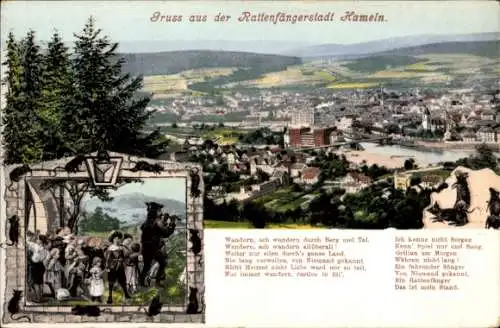 Ak Hameln an der Weser Niedersachsen, Gesamtansicht, Rattenfänger, Kinder, Gedicht