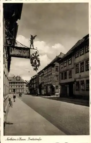 Ak Northeim in Niedersachsen, Breitestraße, Jägerkrug, Fachwerkhäuser