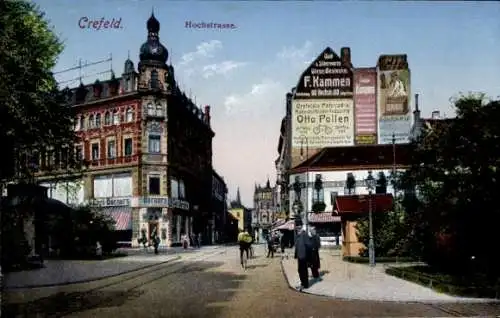 Ak Krefeld am Niederrhein, Hochstraße, Fassadenreklame F. Kammen, Otto Pollen, Passanten