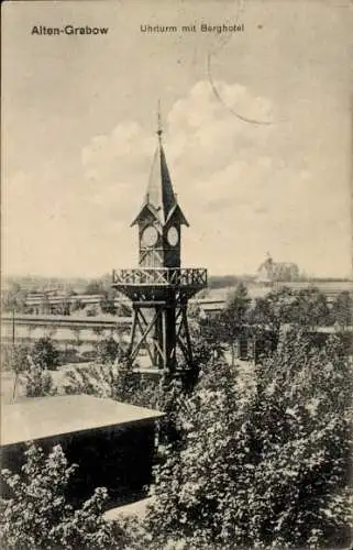 Ak Altengrabow Möckern in Sachsen Anhalt, Uhrturm mit Berghotel