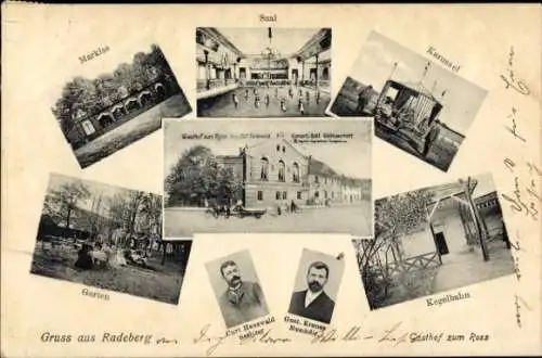 Ak Radeberg Sachsen, Gasthof zum Ross, Saal, Karussell, Kegelbahn, Inh. Curt Hauswald, Gust. Krause