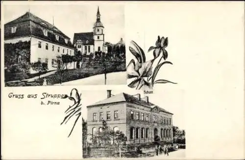 Ak Struppen Sächsische Schweiz, Teilansicht, Kirche, Schule