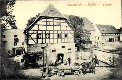 Ak Taubenheim Klipphausen Sachsen, Brauerei, Bierfässer, Pferdefuhre