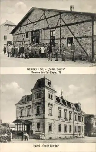 Ak Kamenz in Sachsen, Hotel Stadt Berlin, Baracke des Infanterie-Regiments 178