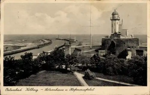 Ak Kołobrzeg Ostseebad Kolberg Pommern, Lotsenhaus und Hafeneinfahrt