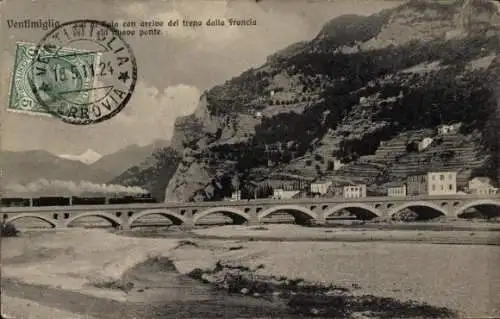 Passepartout Ak Ventimiglia Liguria, Blick zur Brücke