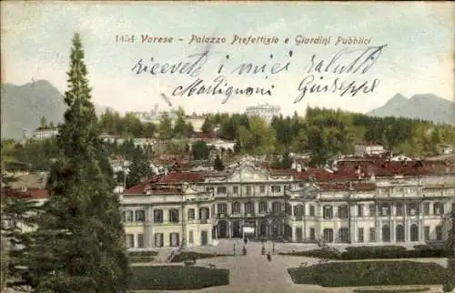 Ak Varese Lombardia, Palazzo Prefettizio e Giardini Pubblici