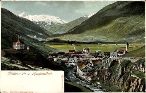 Ak Andermatt Kt. Uri Schweiz, Blick auf den Ort und Hospenthal, Berge