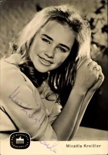 Ak Schauspielerin Micaela Kreißler, Portrait, DDR Deutscher Fernsehfunk, Autogramm